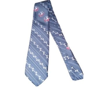 VTG VIA RE EMBROIDERED‎ DEER MENS NECK TIE NARROW COWBOY WESTERN NAVY BLUE WHITE